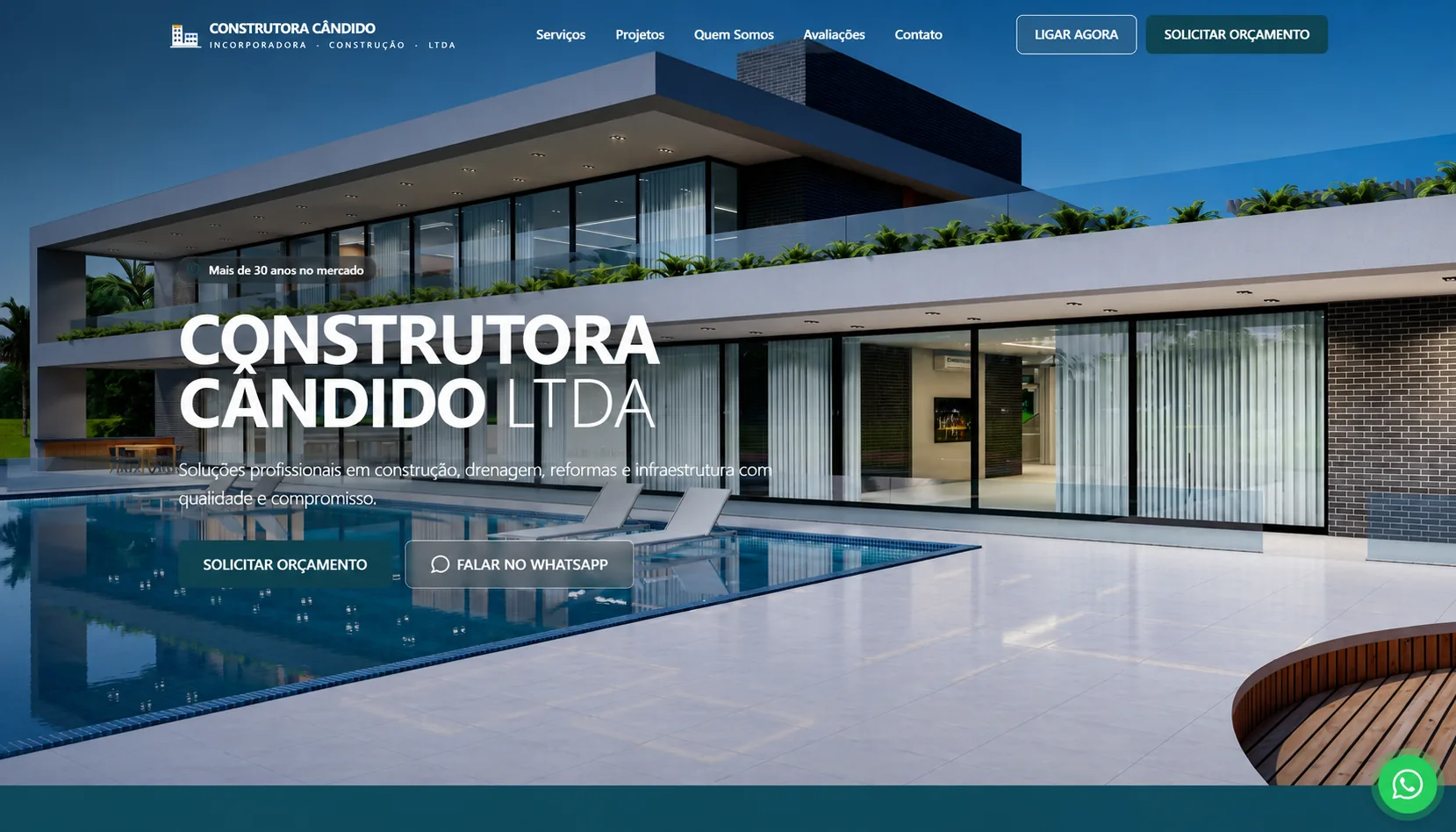 Site Construtora Cândido desenvolvido pela Apex Agency Studio